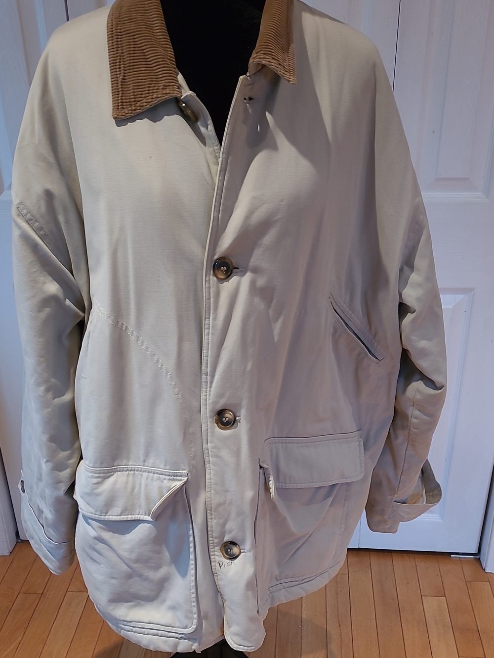 Source Unknown Beige Jacket with Tan Corduroy Collar